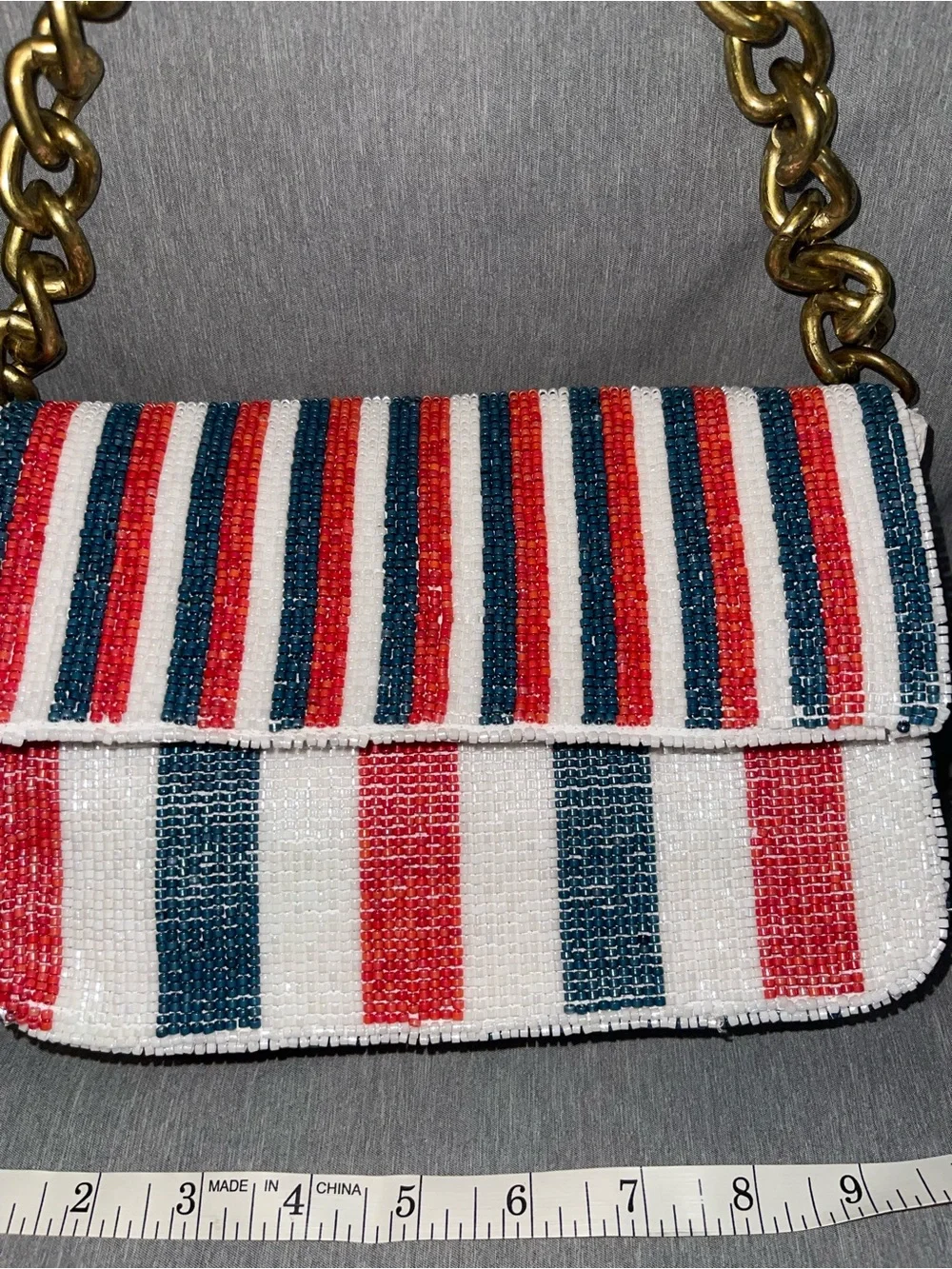 Viral Handcrafted In India Beaded Red White & Blue Shoulder Bag Chain Handle NWT